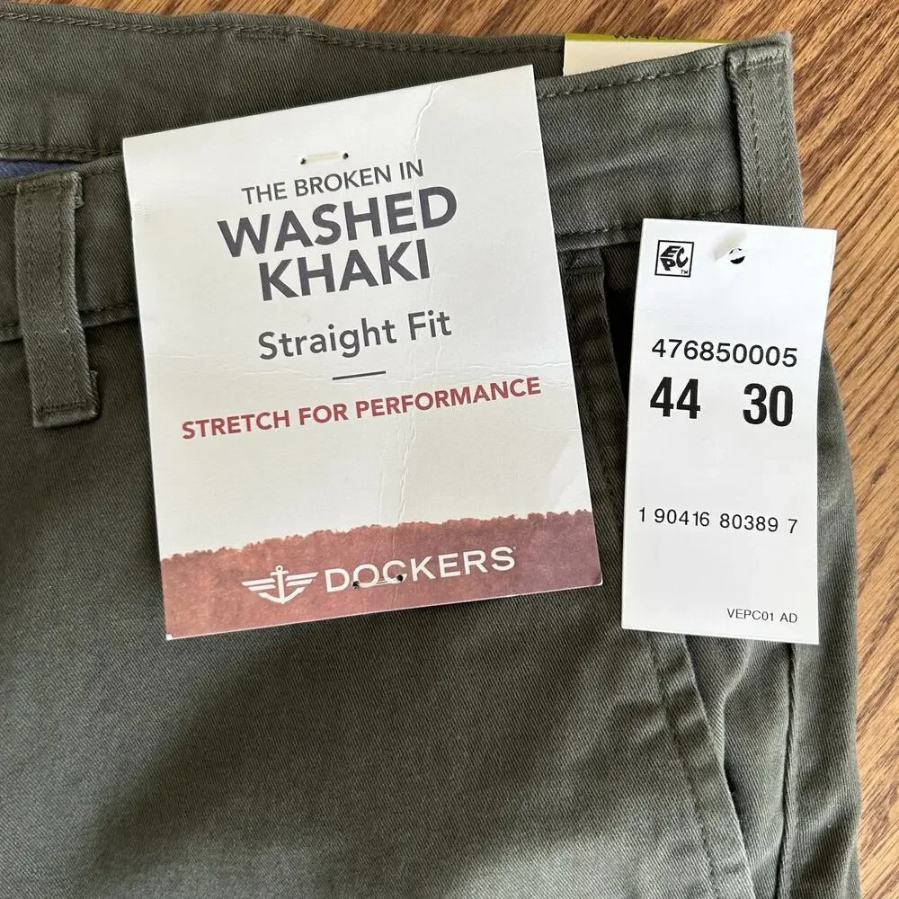 Dockers Pants 44x30 Washed Khaki Broken In Straight Fit Green Classic Prep